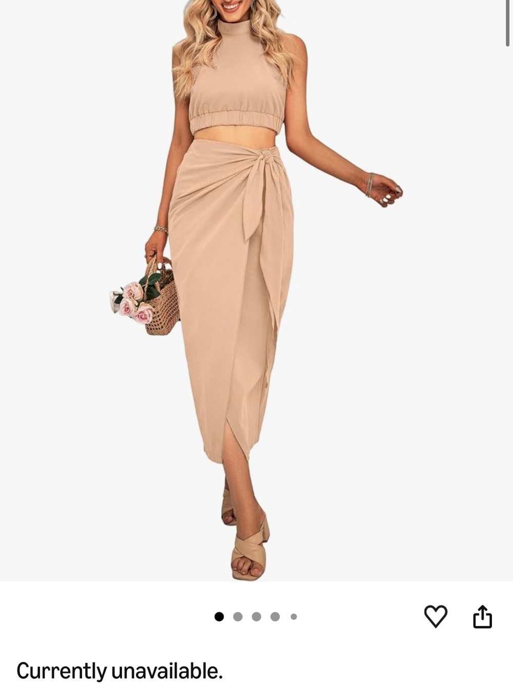 Sleeveless Crop Top & Tie-Waist Midi Skirt Set - Beige